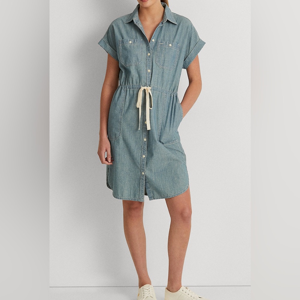 Ralph Lauren Light Wash Denim Shirt Coverup with Drawstring